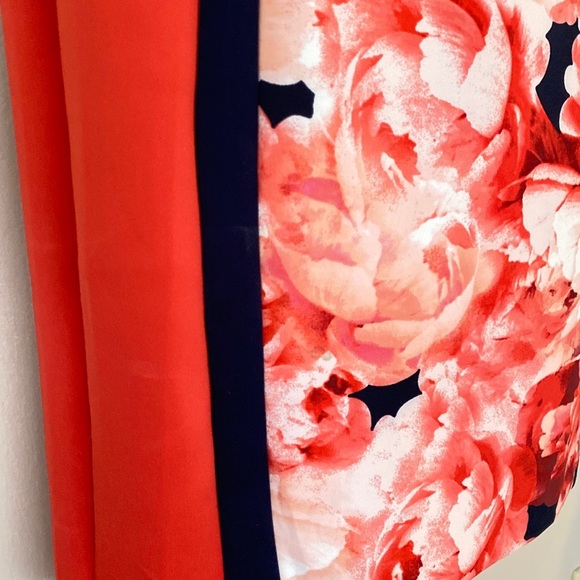 Rose Print with Navy Trim neoprene dress - Picture 3 of 5